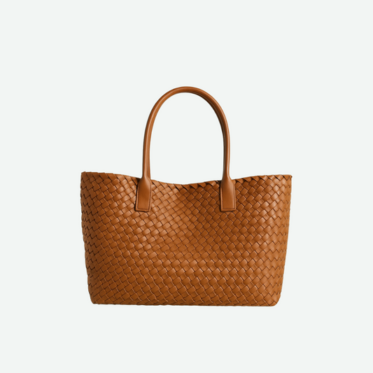 DESINES | Woven Tan Leather Tote – Chic & Effortless Elegance