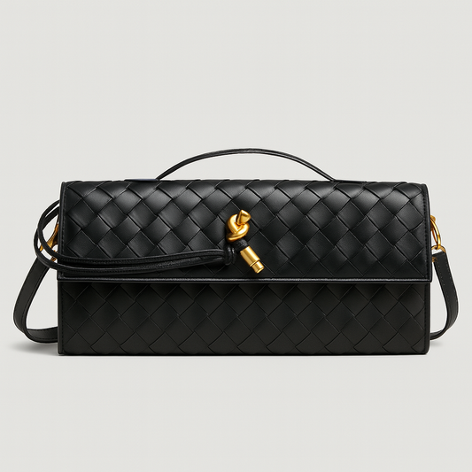 DESINES | Black Woven Leather Shoulder Bag – Modern Luxury