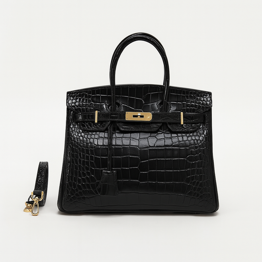 DESINES | Aurora Emerald Black Croc-Embossed Tote – Luxury Signature Bag